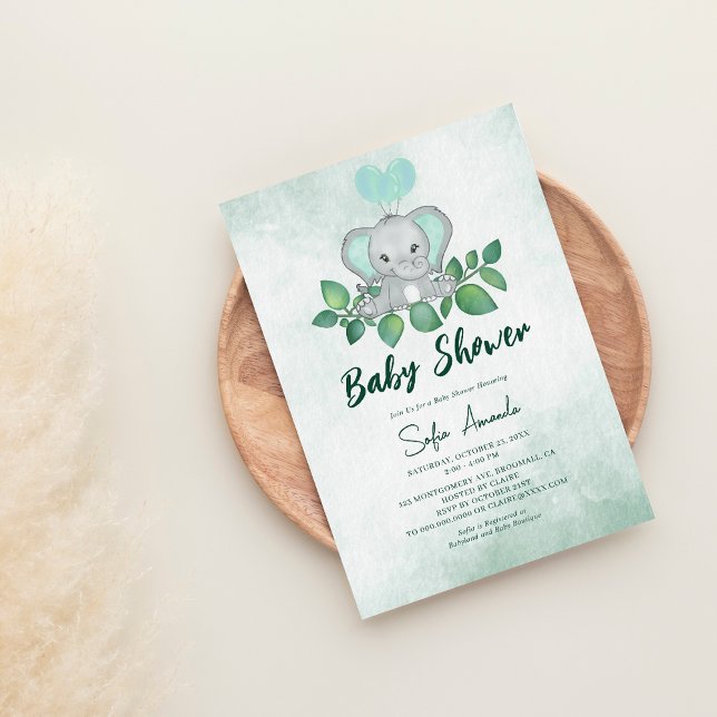 Invitación Woodland Cute Elephand Baby Shower (Subido por el creador)