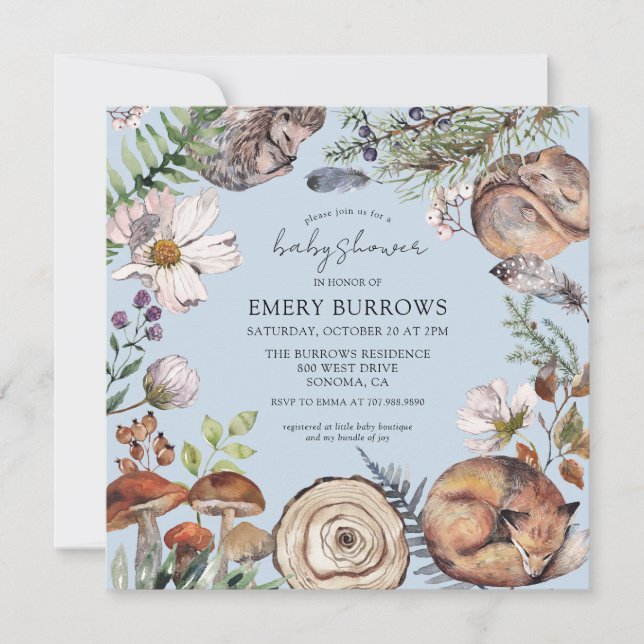 Invitación Woodland Cute Forest Animals BoyBaby Shower (Anverso)