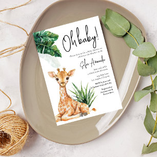 Invitación Woodland Cute Giraffe Safari Baby Shower