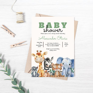 Invitación Woodland Cute Safari Baby Shower