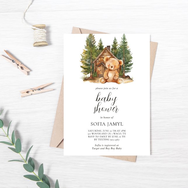 Invitación Woodland Cute Teddy Bear Baby Shower (Subido por el creador)