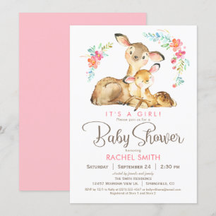 Invitación Woodland Deer Chica Baby Shower