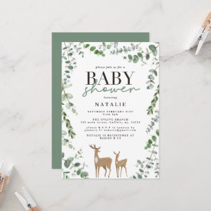 Invitación Woodland deer eucalipto moderna ducha para bebés