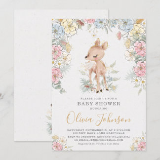 Invitación Woodland Deer Floral Baby Shower