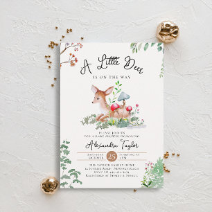 Invitación Woodland Deer Mushrooms Greenery Magic Baby Shower