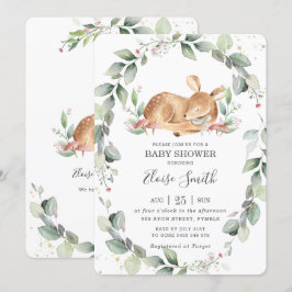 Invitación Woodland Deer Rustic Greenery Leafy Baby Shower