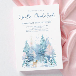 Invitación Woodland Deer Winter Wonderland Primer Fiesta de c