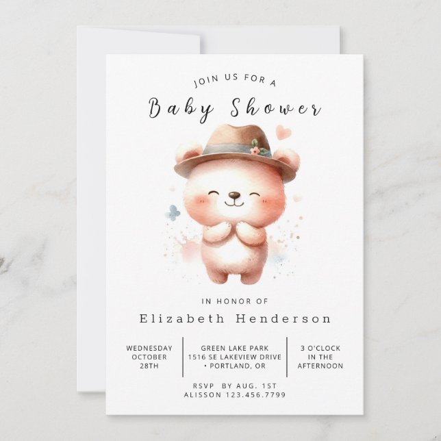 Invitación Woodland Digital Bear Baby Shower (Anverso)