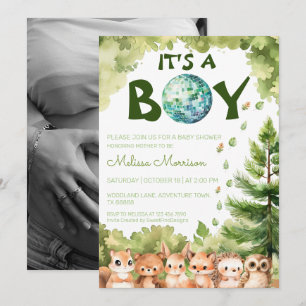 Invitación Woodland Disco es una ducha de niño bebé
