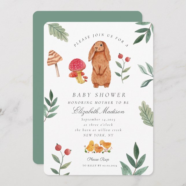 Invitación Woodland Easter Watercolor Bunny Baby Shower (Subido por el creador)