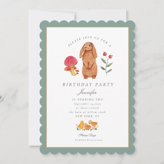 Invitación Woodland Easter Watercolor Bunny Cumpleaños (Anverso)