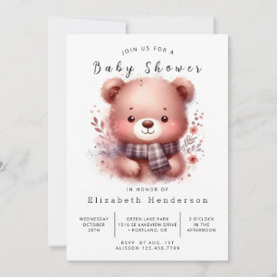 Invitación Woodland Editable Bear Baby Shower