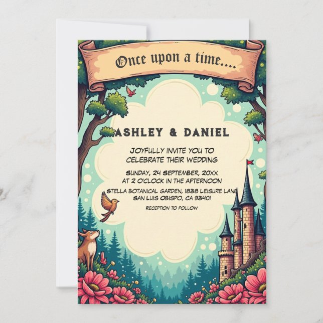 Invitación Woodland Enchanted Forest Castle Fairytale Wedding (Anverso)