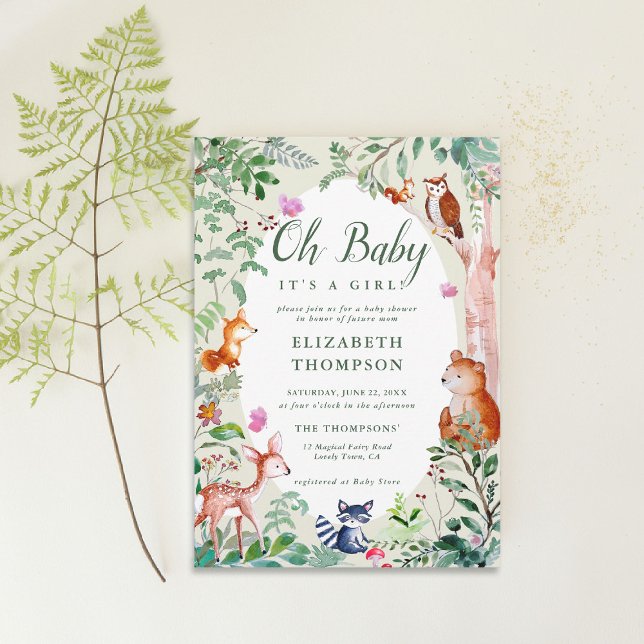 Invitación Woodland Enchanted Woods Animals Cute Baby Shower (woodland baby shower invitation enchanted forest bear fox deer magical woods fairy tale story)