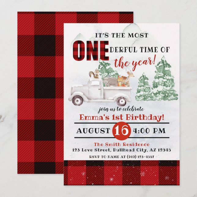 Invitación Woodland Es el momento más ÚNICO 1er cumpleaños (Anverso / Reverso)