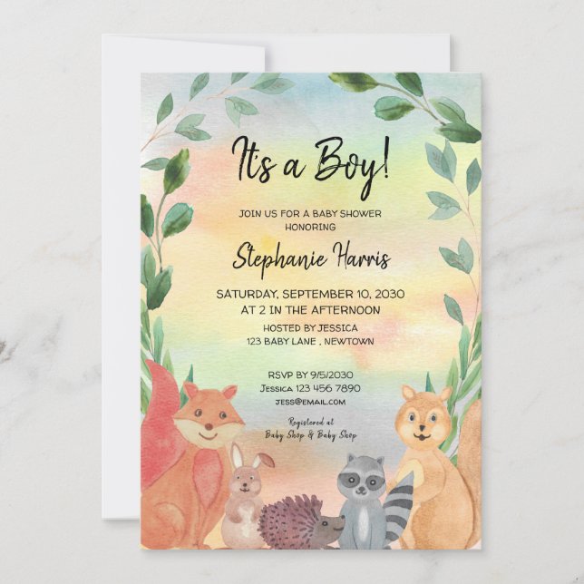 Invitación Woodland es un amigo de la selva Baby Shower (Anverso)