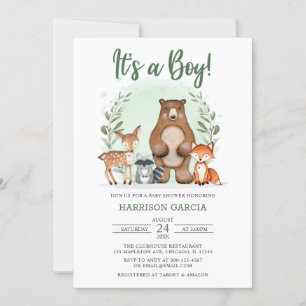 Invitación Woodland Es un niño amigo de la selva de la ducha