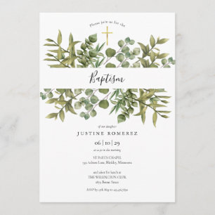 Invitación Woodland Eucalyptus Green Baptism Christening