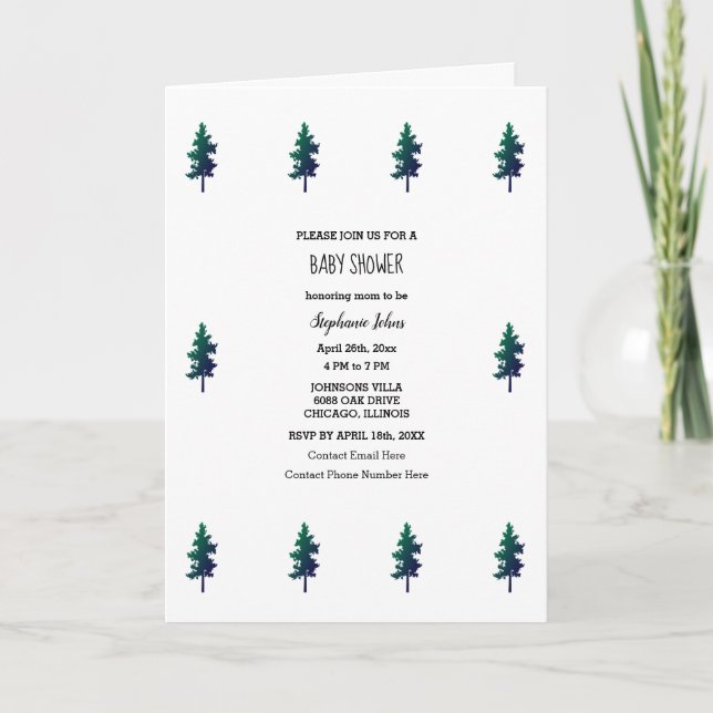 Invitación Woodland Evergreen Trees Boho Baby Shower Boy Chic (Anverso)