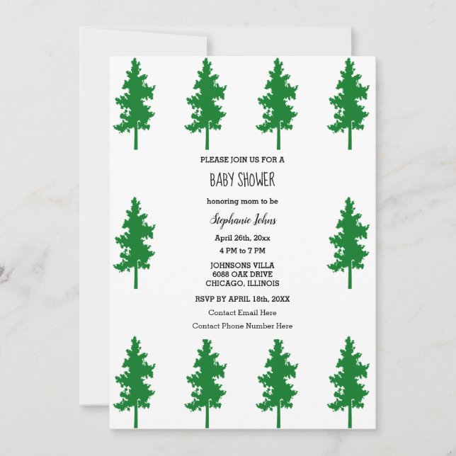 Invitación Woodland Evergreen Trees Chicas de Baby Shower Boy (Anverso)