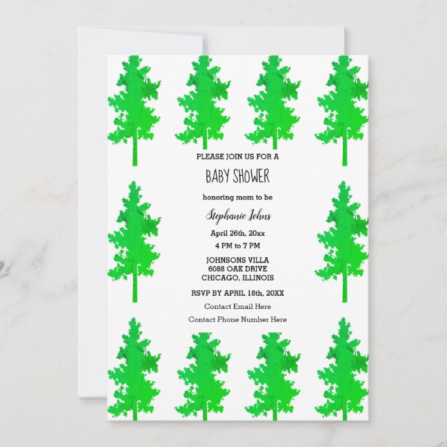 Invitación Woodland Evergreen Trees colorido Baby Shower (Anverso)