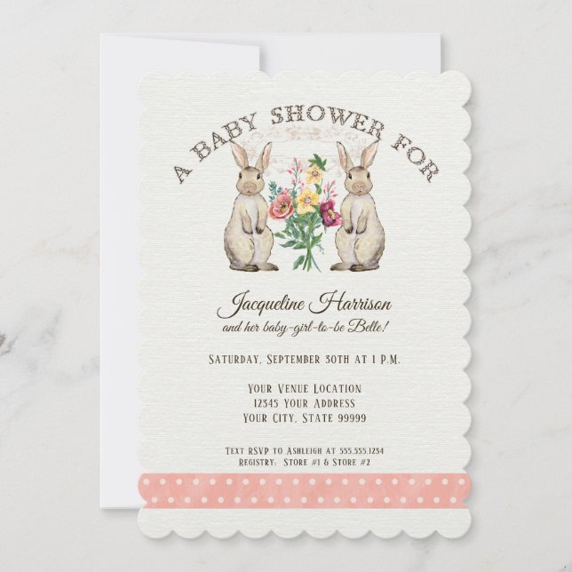 Invitación Woodland Fairy Tale Rabbits Chica Baby Shower Art (Anverso)