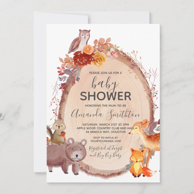 Invitación Woodland Fall Autumn Baby Shower (Anverso)