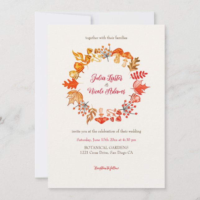 Invitación Woodland Fall Mushroom Boda de Flor silvestre (Anverso)