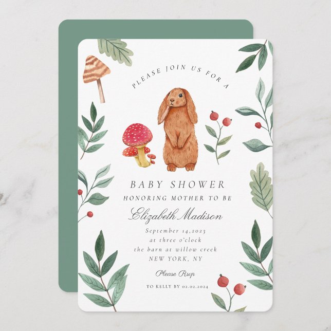 Invitación Woodland Fall Watercolor Bunny Baby Shower (Subido por el creador)