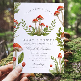 Invitación Woodland Fall Watercolor Mushroom Baby Shower