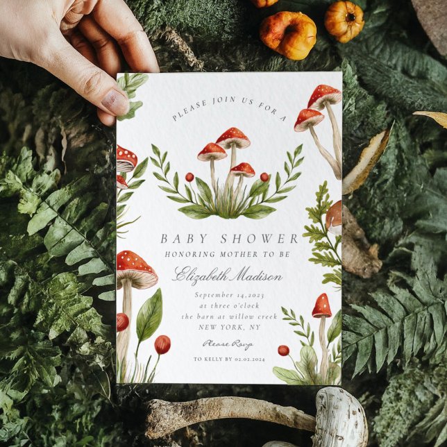 Invitación Woodland Fall Watercolor Mushroom Baby Shower (Subido por el creador)