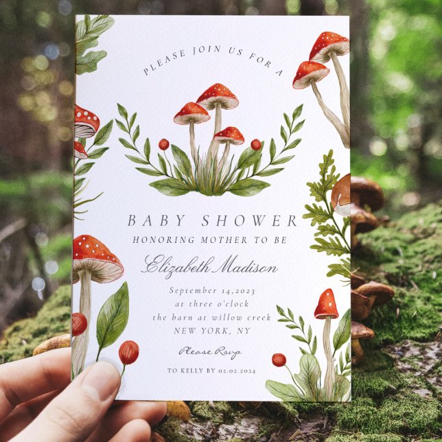 Invitación Woodland Fall Watercolor Mushroom Baby Shower (Subido por el creador)