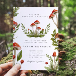 Invitación Woodland Fall Watercolor Mushroom Boda