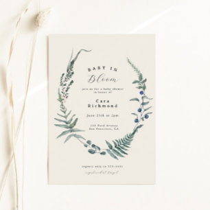 Invitación Woodland Fern Forest Berry Baby Shower