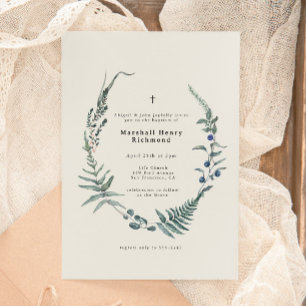 Invitación Woodland Fern Forest Berry Christening Baptism