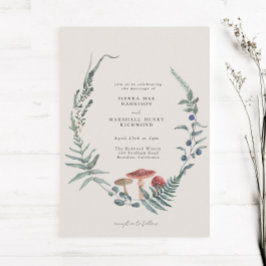 Invitación Woodland Fern Forest Red Mushroom Boda