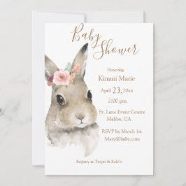 Invitación Woodland Floral Bunny Watercolor Script Baby