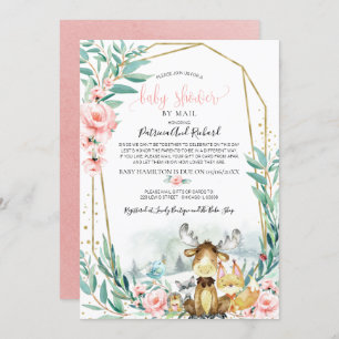 Invitación Woodland Floral Green Baby Shower Por Correo