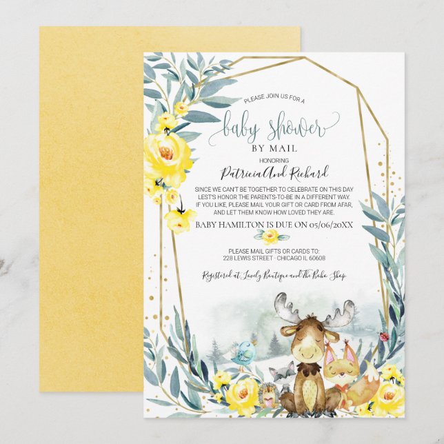 Invitación Woodland Floral Green Baby Shower Por Correo (Anverso / Reverso)