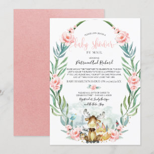 Invitación Woodland Floral Green Baby Shower Por Correo