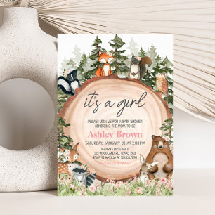 Invitación Woodland Floral Wood Slice Baby Shower
