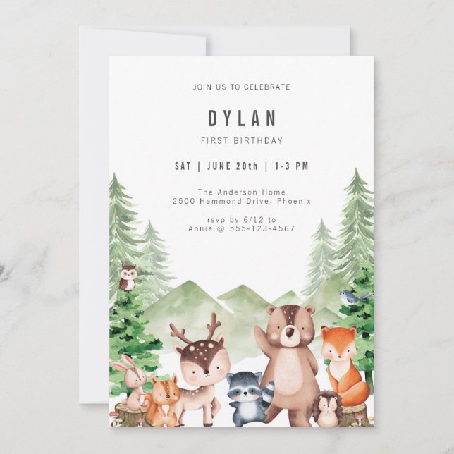 Invitación Woodland Forest Animal Boy Birthday Invitation (Anverso)