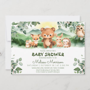 Invitación Woodland Forest Animals Baby Boy Shower
