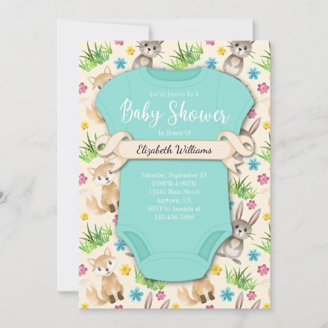 Invitación Woodland Forest Animals Baby Shower (Anverso)