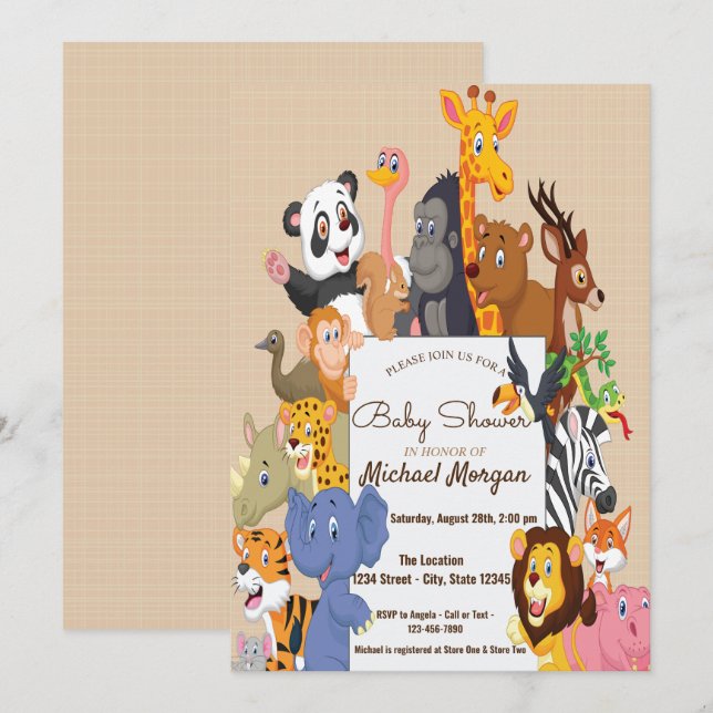 Invitación Woodland, Forest Animals Baby Shower (Anverso / Reverso)