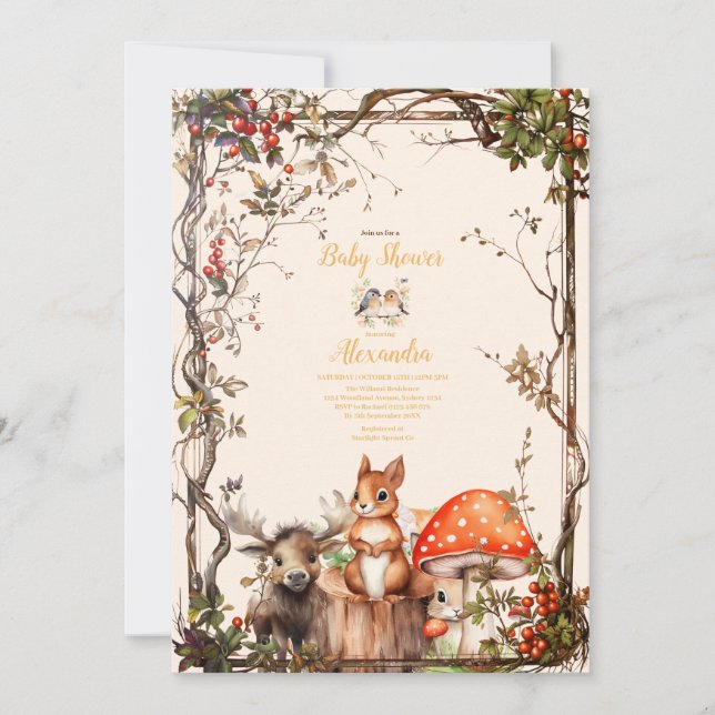 Invitación Woodland Forest Animals Baby Shower (Anverso)