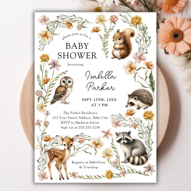 Invitación Woodland Forest Animals Baby Shower (Woodland Forest Animals Baby Shower Invitation)