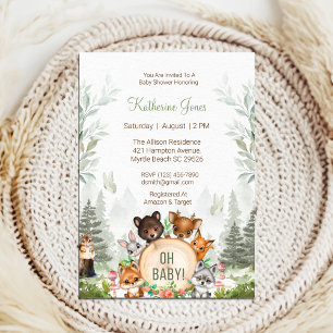 Invitación Woodland Forest Animals Baby Shower