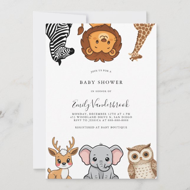 Invitación Woodland Forest Animals Baby Shower (Anverso)
