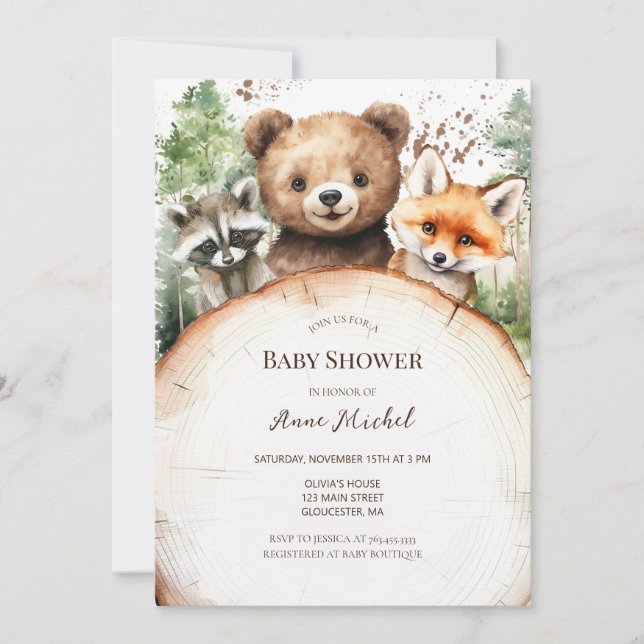 Invitación Woodland Forest Animals Baby Shower (Anverso)